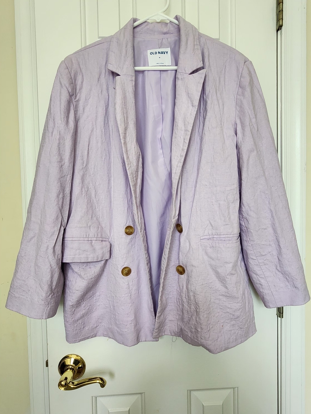 Old Navy Light Lavender Double-Breasted Linen-Blend Blazer